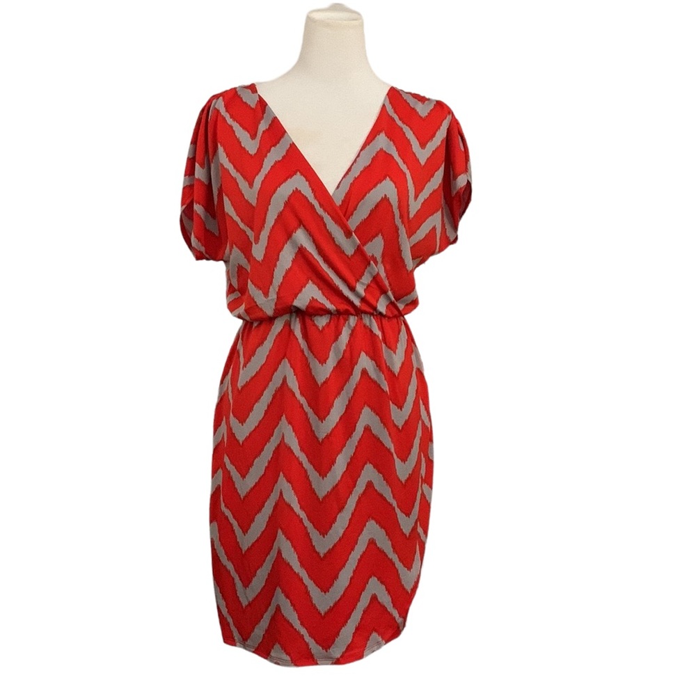 Corey P surplice neckline faux wrap chevron dress